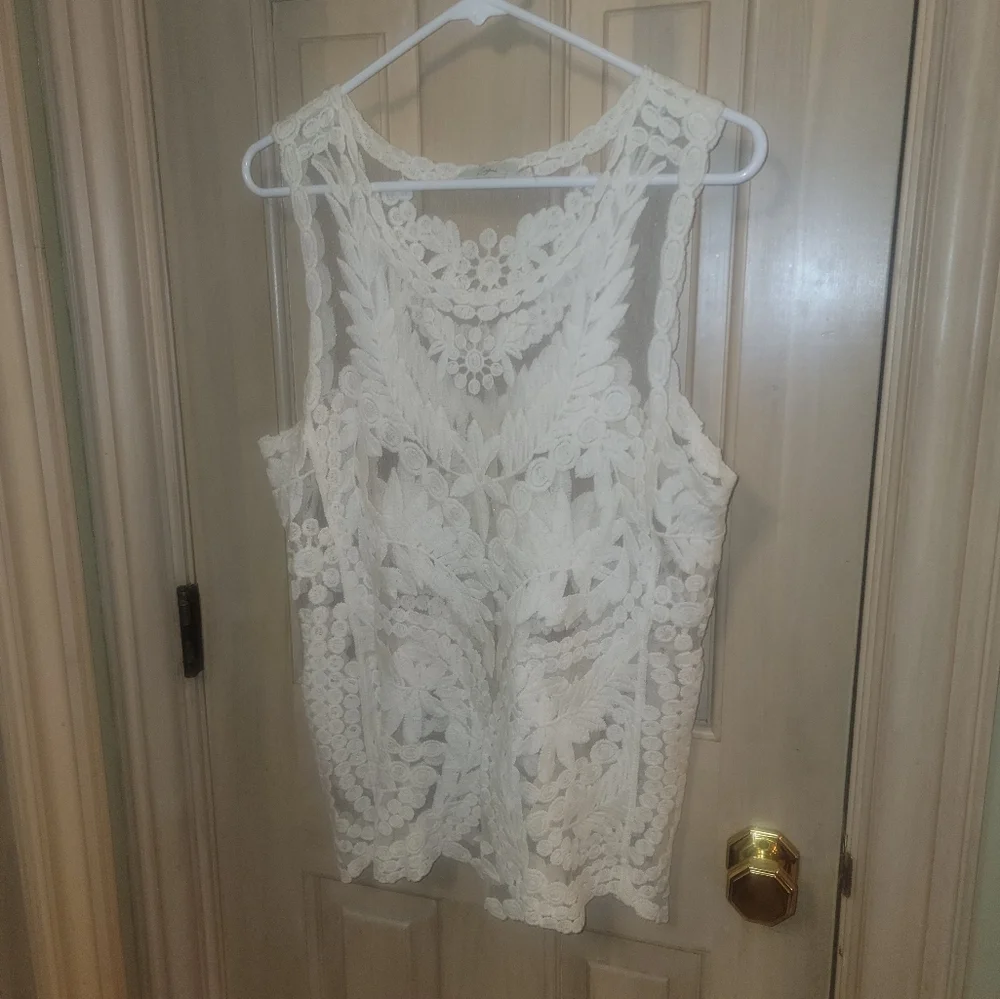 Misses M Capri Lace Sleeveless off white Shirt Bohemian Cottagecore Tank Top - Picture 2 of 4